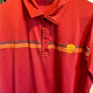 Men's Maroon Travis Mathew Polo Golf Shirt with Retro Stripe Design